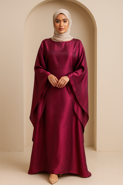 LM079 Plus Size Kaftan Abaya – Shiny Eid & Iftar Batwing Dress with Belt