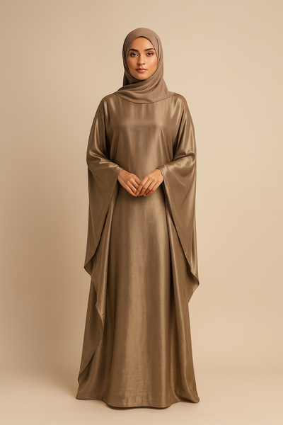LM079 Plus Size Kaftan Abaya – Shiny Eid & Iftar Batwing Dress with Belt
