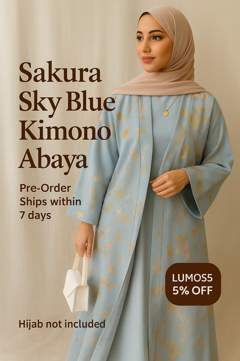 LM178 Sakura Pink Kimono Abaya Dress – Embroidered Modest Wear for Eid & Weddings