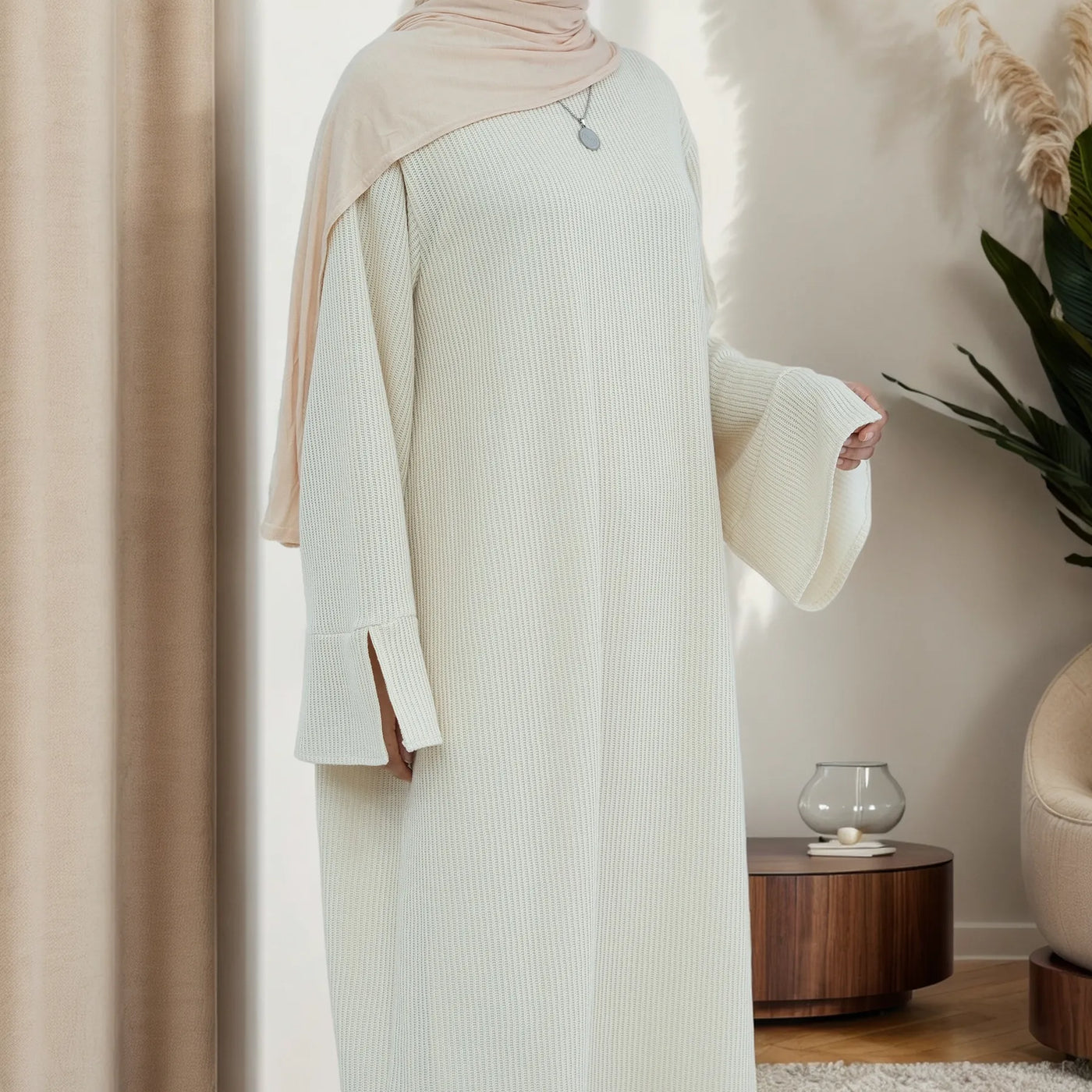 LM075 Cozy Knitted Closed Abaya Maxi Dress | Warm Autumn Winter Outfit for Modest Women