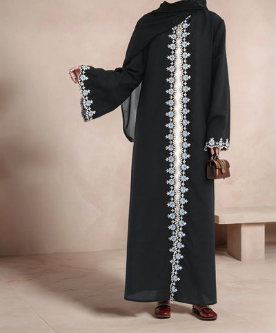 LM081 Eid 2025 Summer Embroidered Edge Abaya Cardigan Dress with Matching Hijab