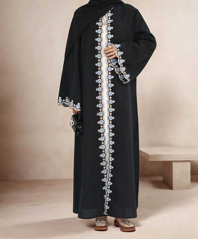 LM081 Eid 2025 Summer Embroidered Edge Abaya Cardigan Dress with Matching Hijab