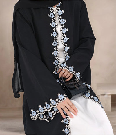 LM081 Eid 2025 Summer Embroidered Edge Abaya Cardigan Dress with Matching Hijab