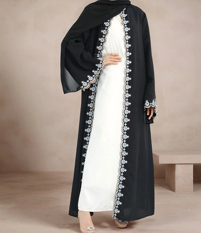LM081 Eid 2025 Summer Embroidered Edge Abaya Cardigan Dress with Matching Hijab