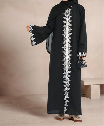 LM081 Eid 2025 Summer Embroidered Edge Abaya Cardigan Dress with Matching Hijab