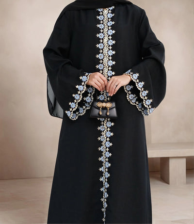 LM081 Eid 2025 Summer Embroidered Edge Abaya Cardigan Dress with Matching Hijab