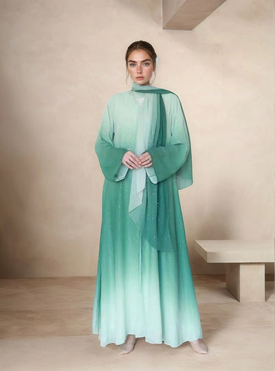 LM077 Eid & Iftar Ombre Galaxy Abaya Cardigan | Shimmering Chiffon with Diamond Accents
