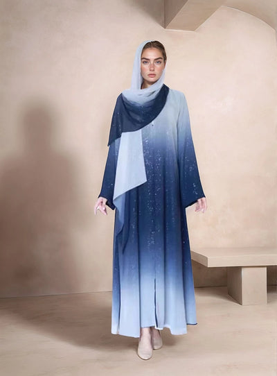 LM077 Eid & Iftar Ombre Galaxy Abaya Cardigan | Shimmering Chiffon with Diamond Accents