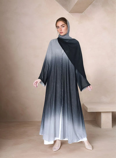 LM077 Eid & Iftar Ombre Galaxy Abaya Cardigan | Shimmering Chiffon with Diamond Accents