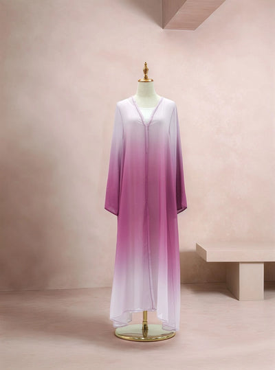 LM077 Eid & Iftar Ombre Galaxy Abaya Cardigan | Shimmering Chiffon with Diamond Accents