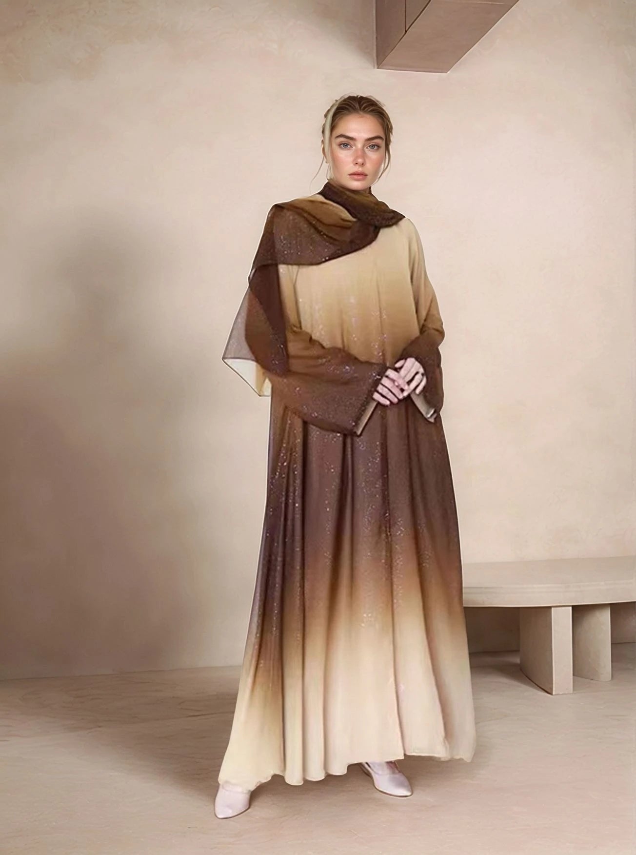 LM077 Eid & Iftar Ombre Galaxy Abaya Cardigan | Shimmering Chiffon with Diamond Accents