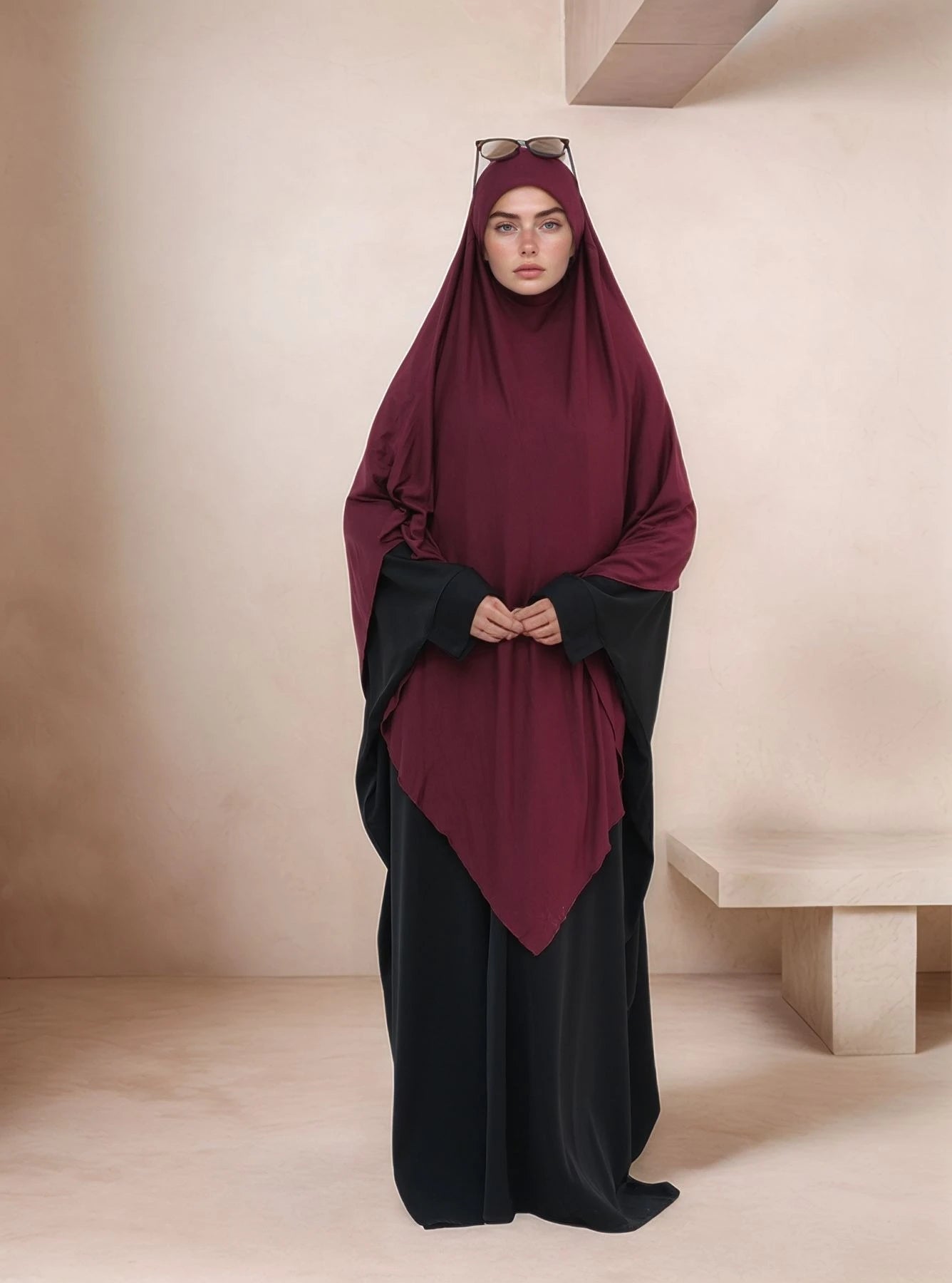 LM517 Jersey Long Khimar - One Layer Maxi Headscarves | Tudong Prayer Shawl for Muslim Women | 2025 Ramadan Limited Edition