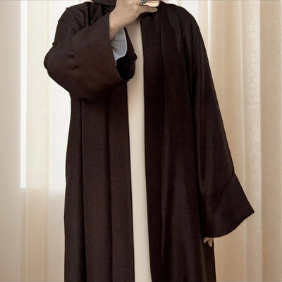 LM007 Linen Texture Open Abaya with Belt and Pockets | Lightweight Modest Islamic Wear for Women