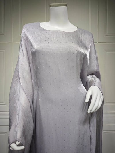 LM096 Eid & Iftar Rhinestone Butterfly Abaya Set | Batwing Kaftan with Slip Dress & Diamond Accents