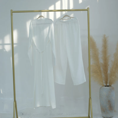 LM099 Buttoned Co-ord Set - Ironless Crepe Abaya & Jazz Pants Two-Piece | Dubai Summer Robes for Ramadan & Eid 2025