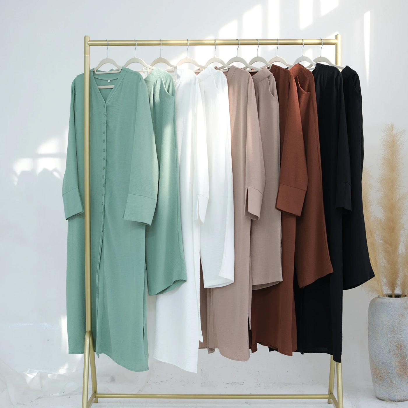 LM099 Buttoned Co-ord Set - Ironless Crepe Abaya & Jazz Pants Two-Piece | Dubai Summer Robes for Ramadan & Eid 2025