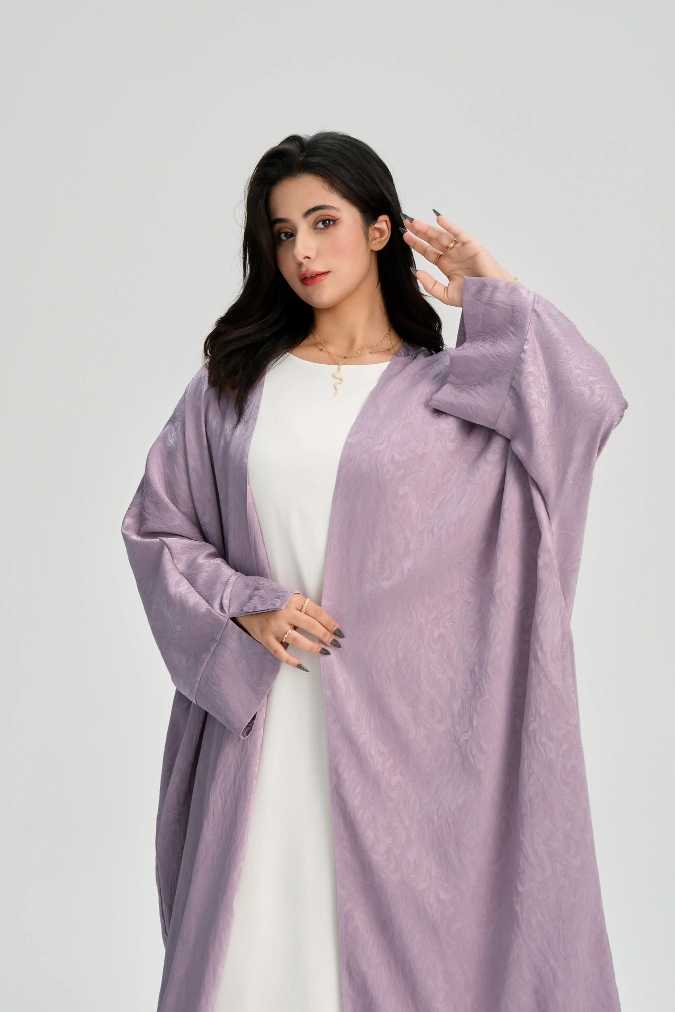 LM120 Jacquard Open Abaya | Split Sleeve Khaleeji Kaftan Cardigan