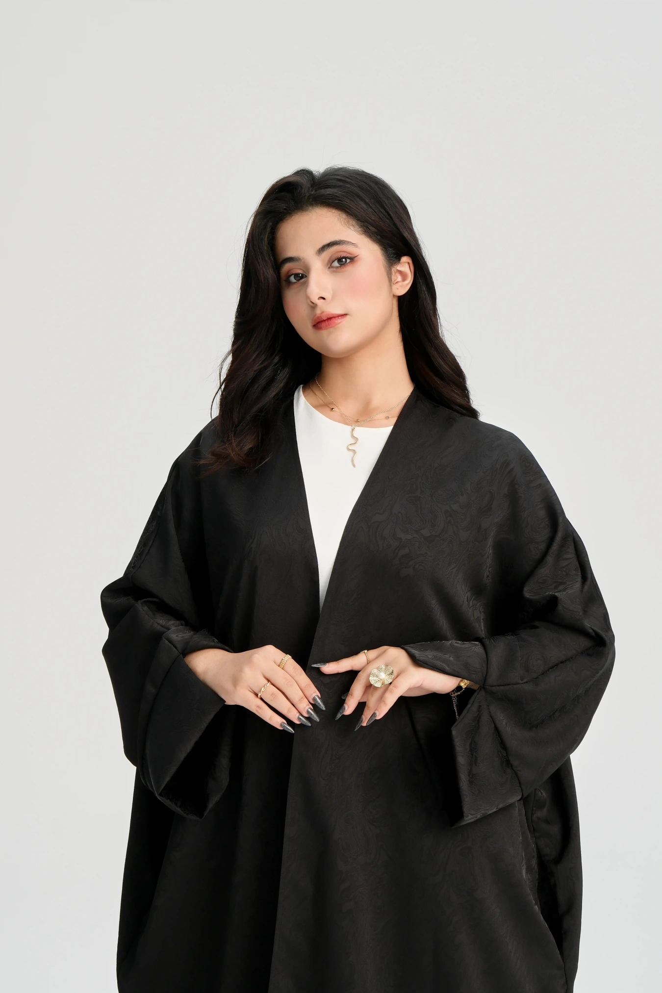LM120 Jacquard Open Abaya | Split Sleeve Khaleeji Kaftan Cardigan