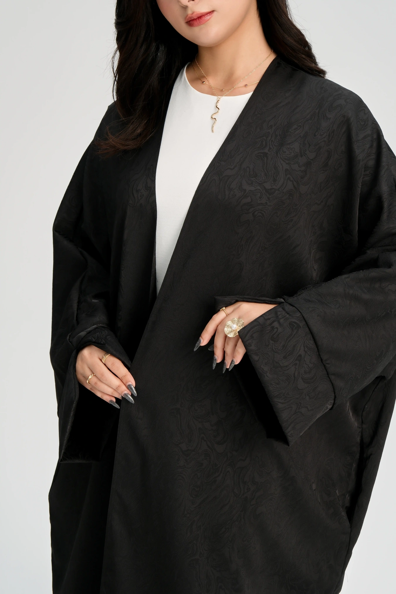LM120 Jacquard Open Abaya | Split Sleeve Khaleeji Kaftan Cardigan
