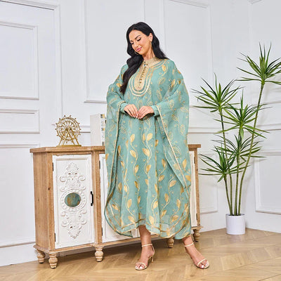 LM185 Summer Cotton Abaya 2 Piece Set | Breathable Embroidered Maxi Kaftan Dress
