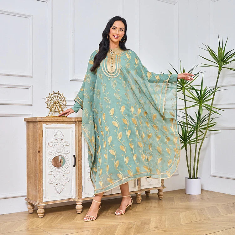 LM185 Summer Cotton Abaya 2 Piece Set | Breathable Embroidered Maxi Kaftan Dress