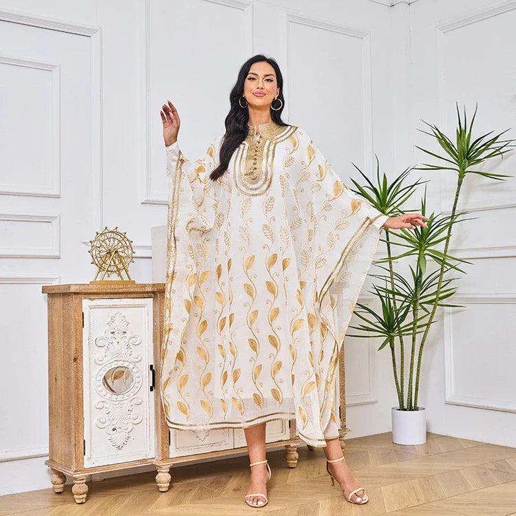 LM185 Summer Cotton Abaya 2 Piece Set | Breathable Embroidered Maxi Kaftan Dress