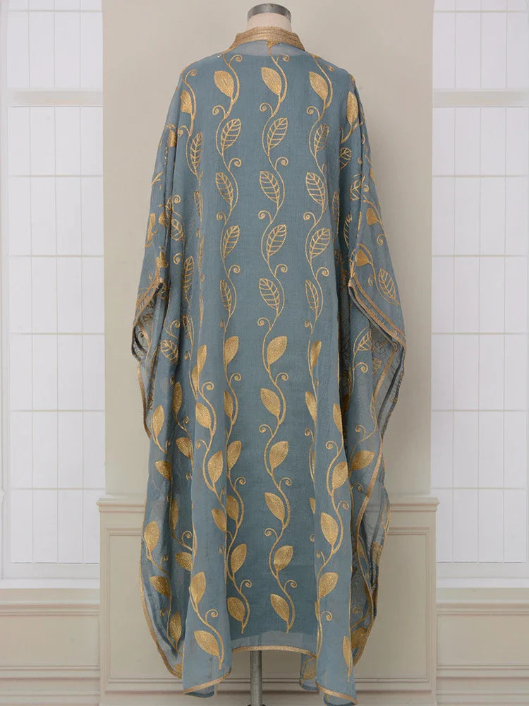 LM185 Summer Cotton Abaya 2 Piece Set | Breathable Embroidered Maxi Kaftan Dress