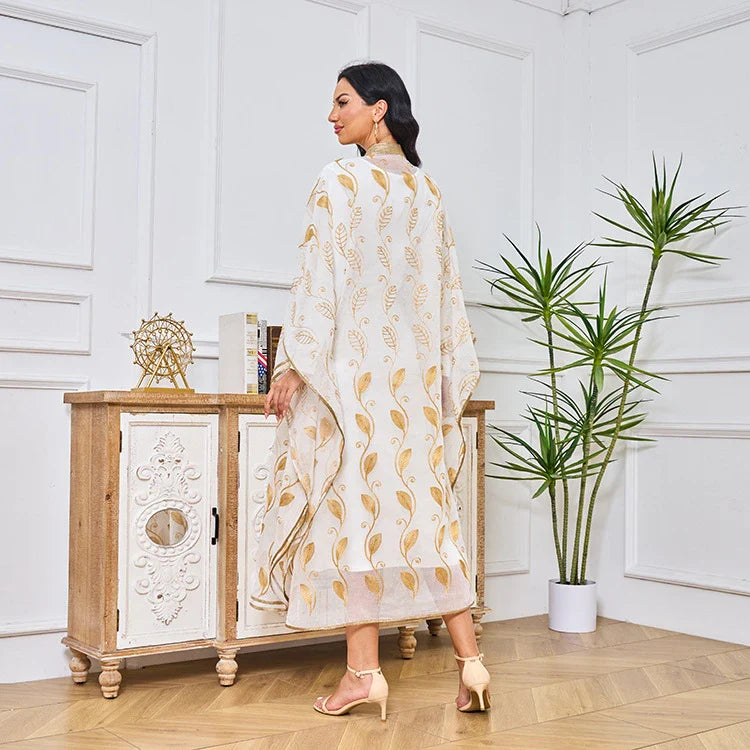 LM185 Summer Cotton Abaya 2 Piece Set | Breathable Embroidered Maxi Kaftan Dress