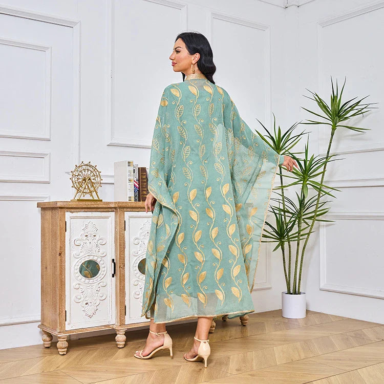 LM185 Summer Cotton Abaya 2 Piece Set | Breathable Embroidered Maxi Kaftan Dress