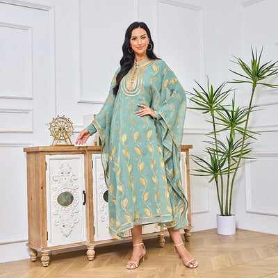 LM185 Summer Cotton Abaya 2 Piece Set | Breathable Embroidered Maxi Kaftan Dress