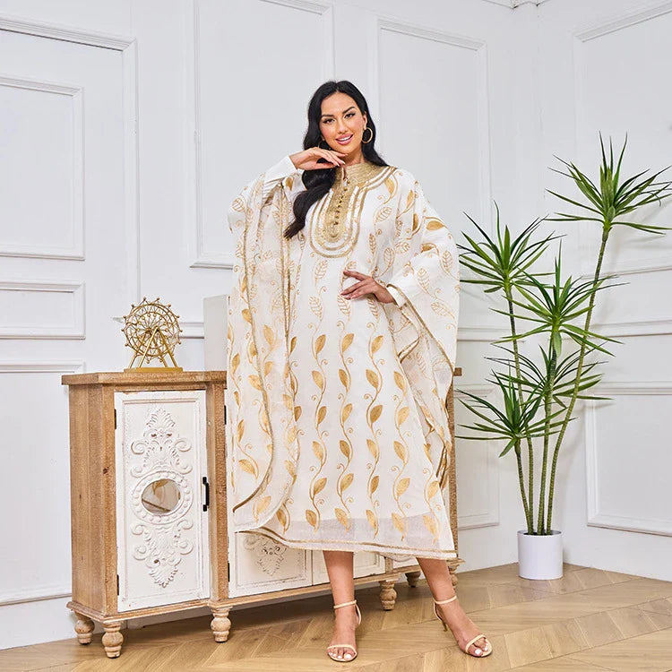 LM185 Summer Cotton Abaya 2 Piece Set | Breathable Embroidered Maxi Kaftan Dress