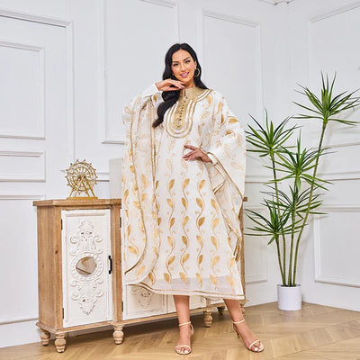 LM185 Summer Cotton Abaya 2 Piece Set | Breathable Embroidered Maxi Kaftan Dress
