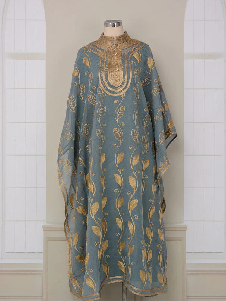 LM185 Summer Cotton Abaya 2 Piece Set | Breathable Embroidered Maxi Kaftan Dress