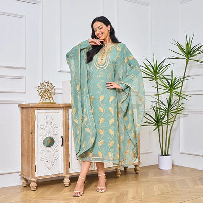 LM185 Summer Cotton Abaya 2 Piece Set | Breathable Embroidered Maxi Kaftan Dress