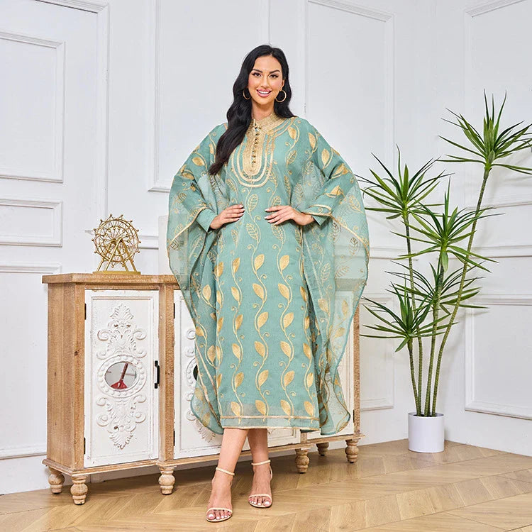 LM185 Summer Cotton Abaya 2 Piece Set | Breathable Embroidered Maxi Kaftan Dress