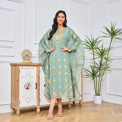 LM185 Summer Cotton Abaya 2 Piece Set | Breathable Embroidered Maxi Kaftan Dress