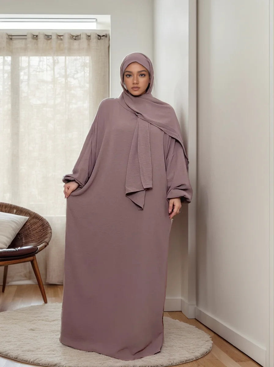 LM013 One-Piece Crepe Hooded Abaya with Hijab | Modest Islamic Prayer Dress