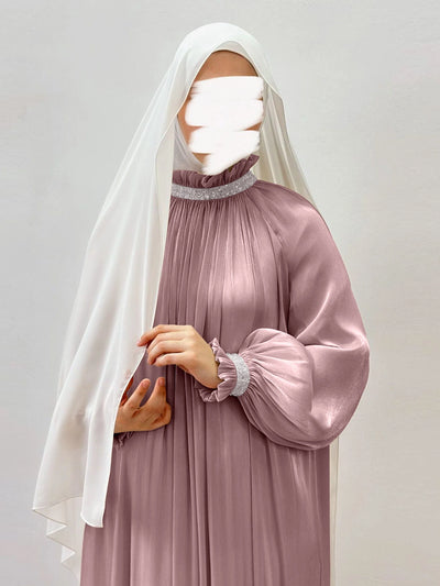 LM024 Elegant Shimmering Sequin Abaya Maxi Dress with Belt | Modest Evening Wear for Muslim Women