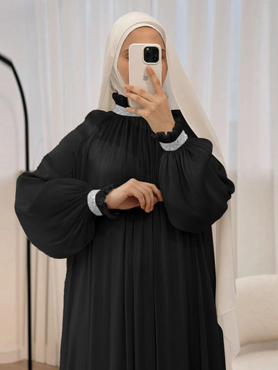 LM024 Elegant Shimmering Sequin Abaya Maxi Dress with Belt | Modest Evening Wear for Muslim Women