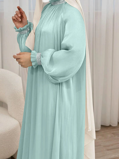 LM024 Elegant Shimmering Sequin Abaya Maxi Dress with Belt | Modest Evening Wear for Muslim Women