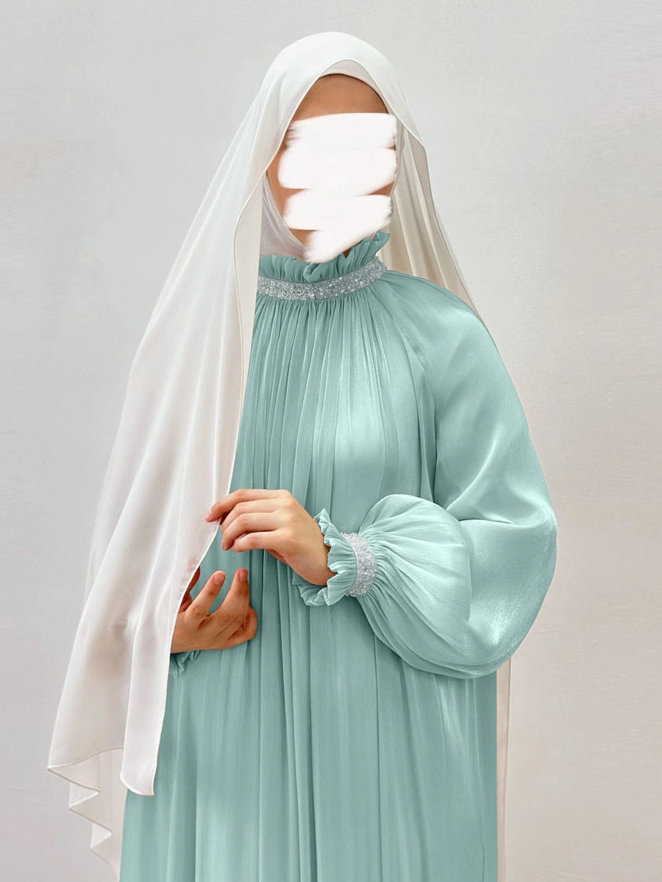 LM024 Elegant Shimmering Sequin Abaya Maxi Dress with Belt | Modest Evening Wear for Muslim Women