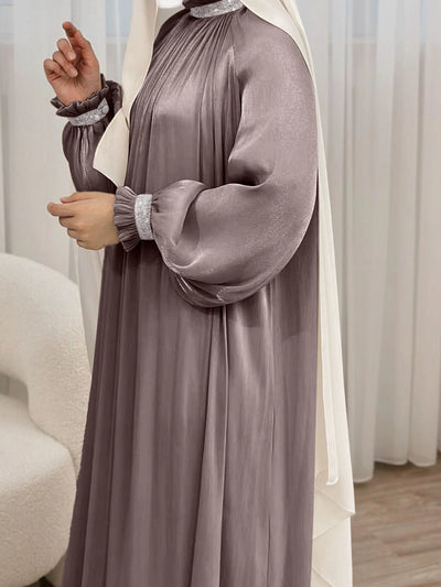 LM024 Elegant Shimmering Sequin Abaya Maxi Dress with Belt | Modest Evening Wear for Muslim Women