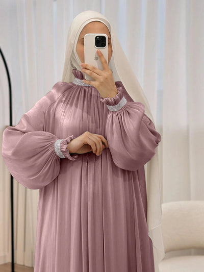 LM024 Elegant Shimmering Sequin Abaya Maxi Dress with Belt | Modest Evening Wear for Muslim Women
