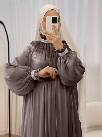 LM024 Elegant Shimmering Sequin Abaya Maxi Dress with Belt | Modest Evening Wear for Muslim Women
