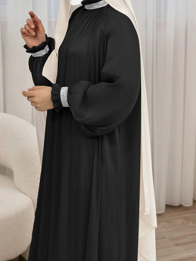 LM024 Elegant Shimmering Sequin Abaya Maxi Dress with Belt | Modest Evening Wear for Muslim Women