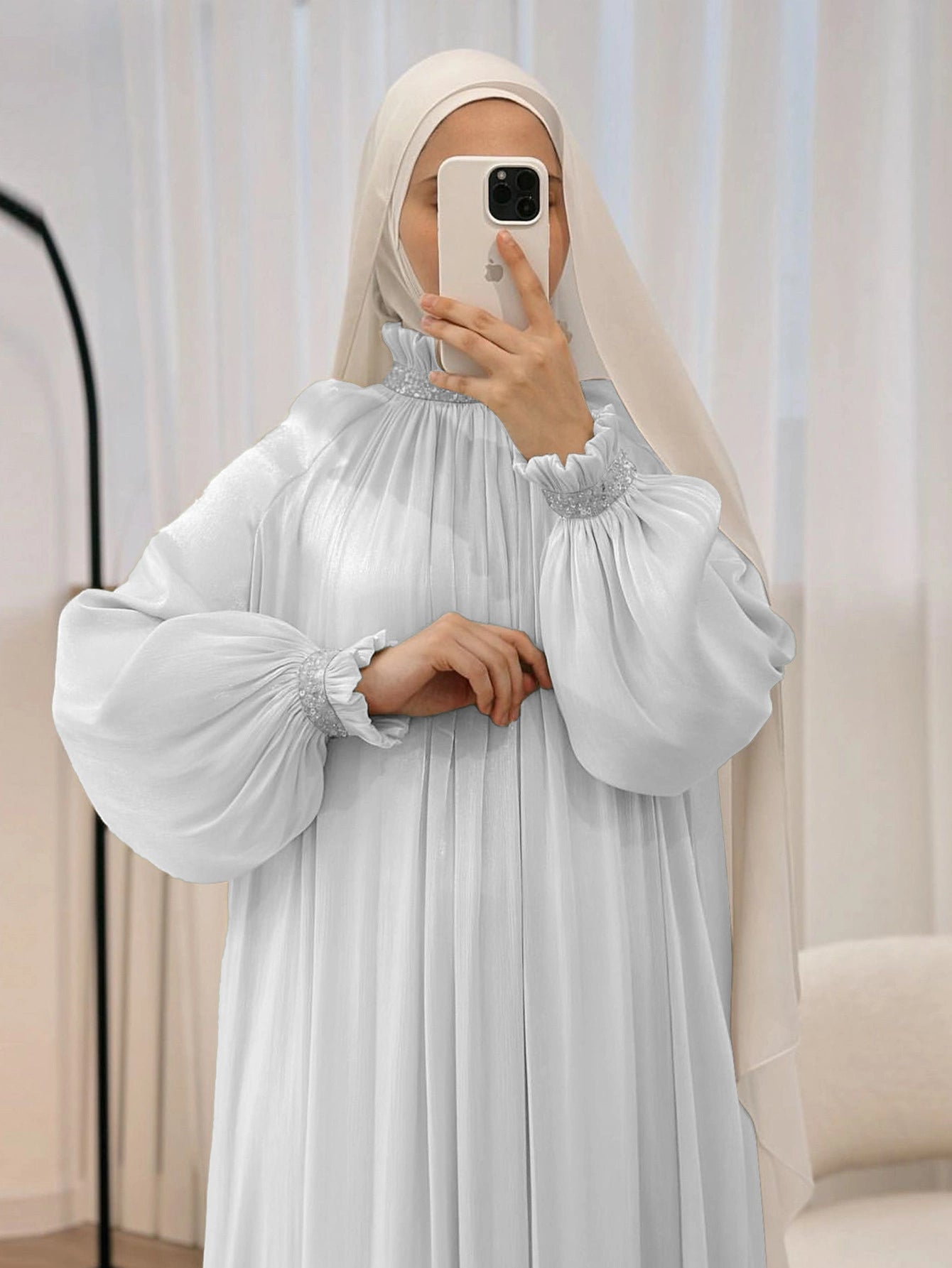 LM024 Elegant Shimmering Sequin Abaya Maxi Dress with Belt | Modest Evening Wear for Muslim Women