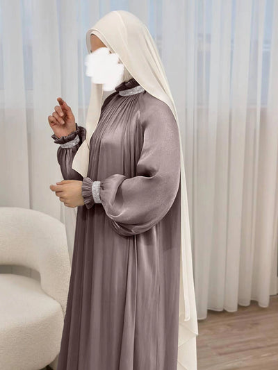 LM024 Elegant Shimmering Sequin Abaya Maxi Dress with Belt | Modest Evening Wear for Muslim Women