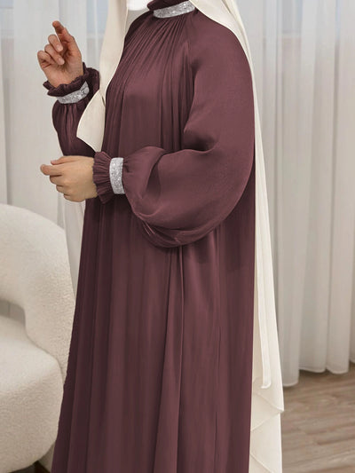 LM024 Elegant Shimmering Sequin Abaya Maxi Dress with Belt | Modest Evening Wear for Muslim Women