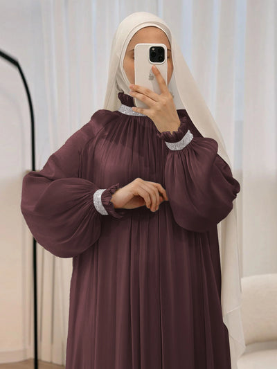 LM024 Elegant Shimmering Sequin Abaya Maxi Dress with Belt | Modest Evening Wear for Muslim Women