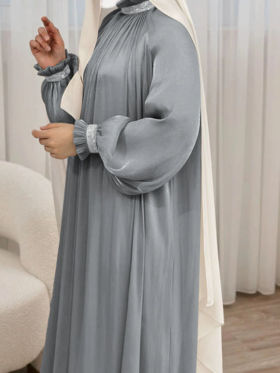 LM024 Elegant Shimmering Sequin Abaya Maxi Dress with Belt | Modest Evening Wear for Muslim Women